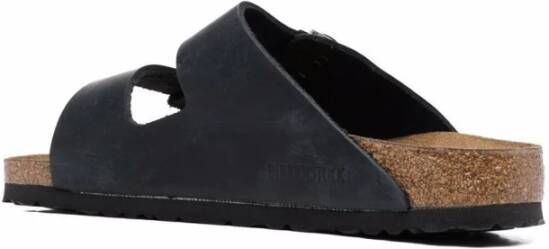 Birkenstock Zwarte Leren Open Teen Sandalen Black Dames