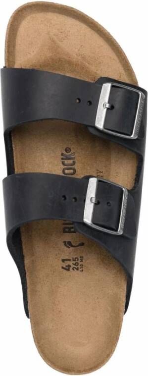 Birkenstock Zwarte Leren Open Teen Sandalen Black Dames