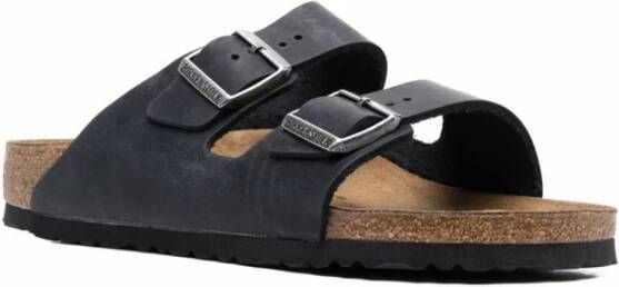 Birkenstock Zwarte Leren Open Teen Sandalen Black Dames