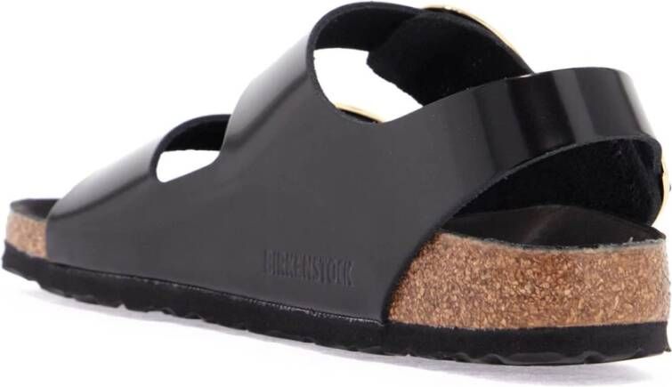 Birkenstock Zwarte Leren Sandalen met Grote Gespen Black Dames