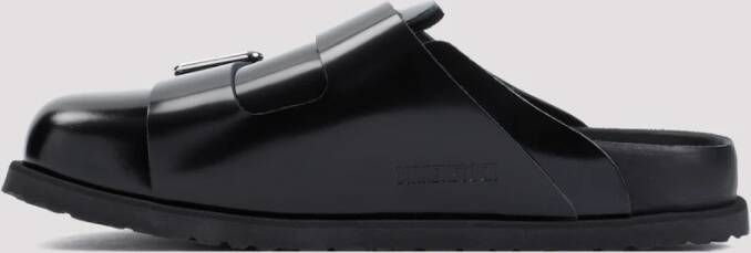 Birkenstock Zwarte Leren Sandalen Ronde Neus Stijl Black Heren