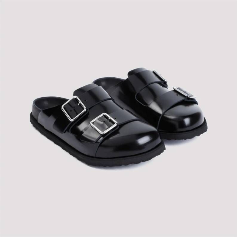 Birkenstock Zwarte Leren Sandalen Ronde Neus Stijl Black Heren