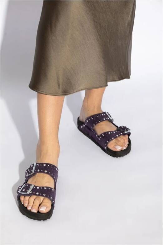 Birkenstock Zwarte Leren Sandalen voor Vrouwen Purple Dames