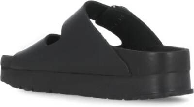 Birkenstock Zwarte Leren Sliders Ronde Neus Sandalen Black Dames