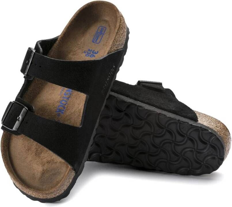 Birkenstock Zwarte leren sliders voor moderne vrouw Black Dames