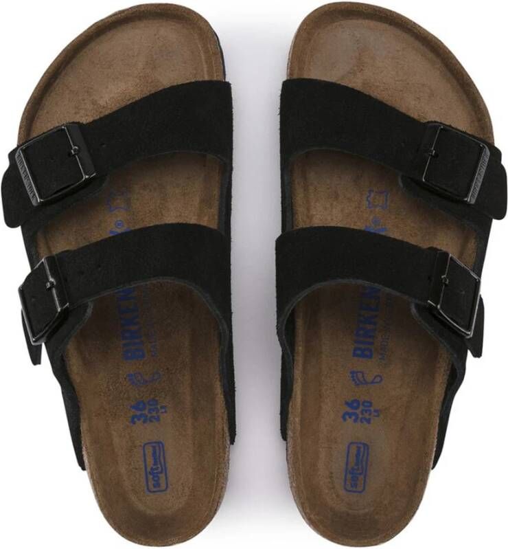 Birkenstock Zwarte leren sliders voor moderne vrouw Black Dames