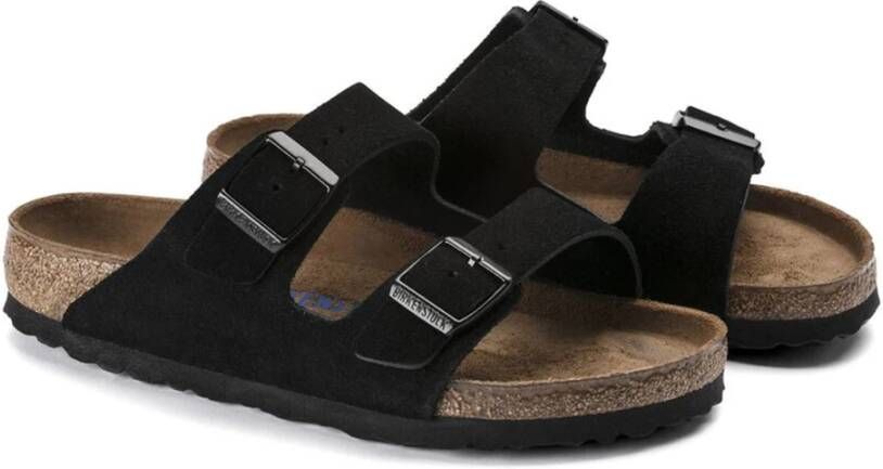 Birkenstock Zwarte leren sliders voor moderne vrouw Black Dames