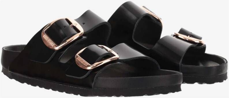 Birkenstock Zwarte Leren Verstelbare Sandalen met Gouden Gespen Black Dames