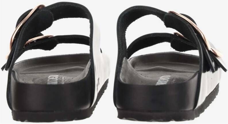 Birkenstock Zwarte Leren Verstelbare Sandalen met Gouden Gespen Black Dames