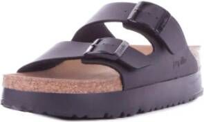 Birkenstock Zwarte Logo Sandalen Gesp Sluiting Rubberen Zool Black Dames