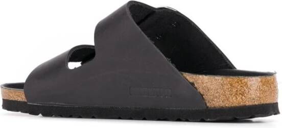 Birkenstock Zwarte Platte Leren Sandalen Black Dames