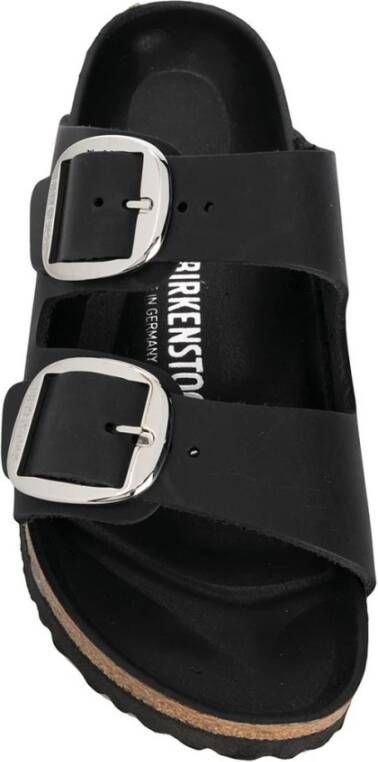 Birkenstock Zwarte Platte Leren Sandalen Black Dames