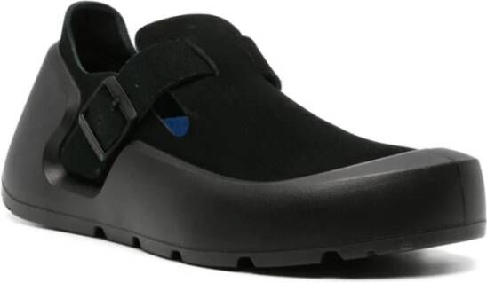 Birkenstock Zwarte Platte Pantoffel Diepblauwe Zool Black Heren