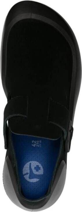 Birkenstock Zwarte Platte Pantoffel Diepblauwe Zool Black Heren