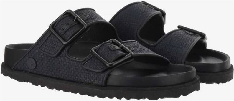 Birkenstock Zwarte Raffia Sandalen met Leren Afwerking Black Dames