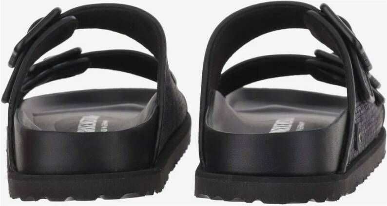 Birkenstock Zwarte Raffia Sandalen met Leren Afwerking Black Dames