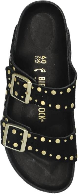 Birkenstock Zwarte Studs Platte Sandalen Black Dames