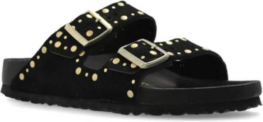 Birkenstock Zwarte Studs Platte Sandalen Black Dames