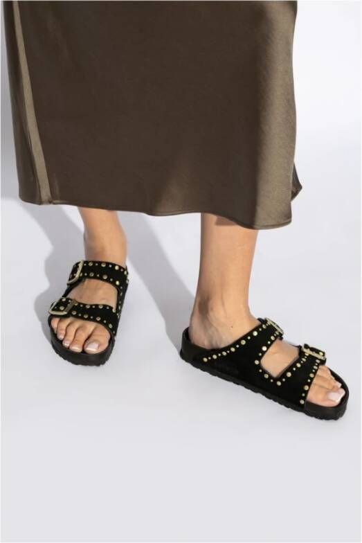 Birkenstock Zwarte Studs Platte Sandalen Black Dames