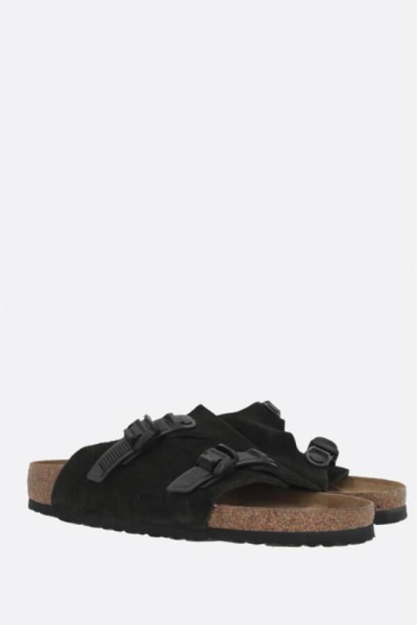 Birkenstock Zwarte Suède Platte Sandalen Black Dames