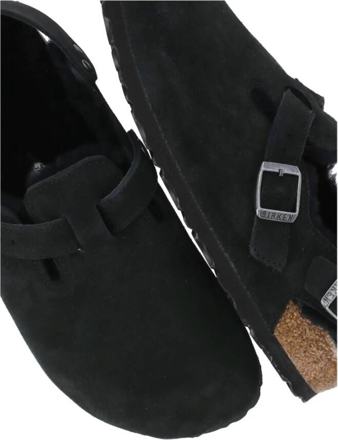 Birkenstock Zwarte Suède Sandalen met Shearling Black Dames