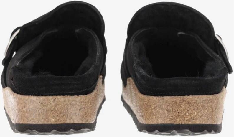 Birkenstock Zwarte Suède Shearling Muiltjes Black Dames