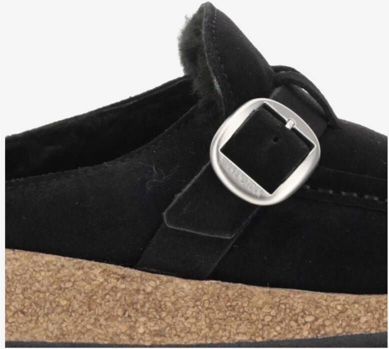 Birkenstock Zwarte Suède Shearling Muiltjes Black Dames