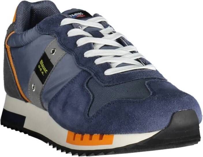 Blauer Blauwe Vetersneakers met Contrasterende Details Blue Heren