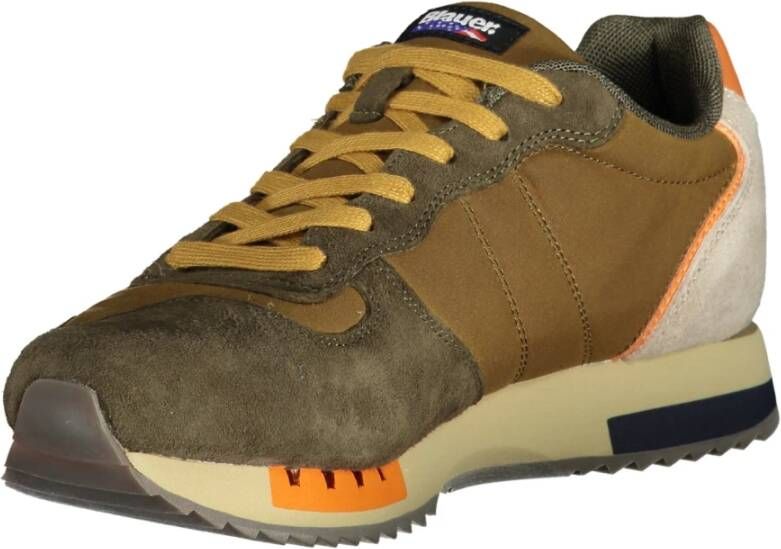 Blauer Bruine Herensportschoenen Veters Contrastdetails Print Logo Brown Heren