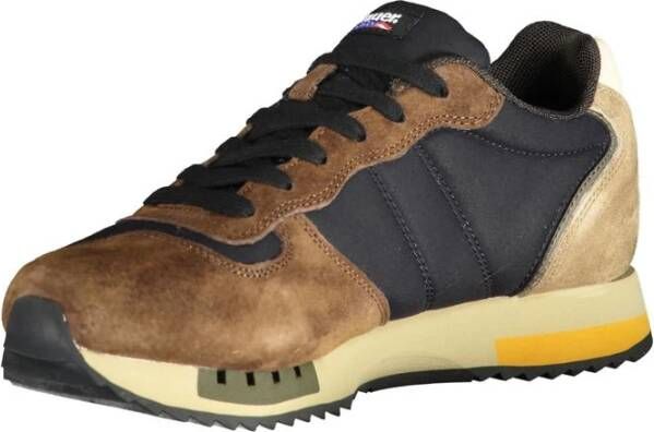 Blauer Bruine Polyester Sneaker met Contrastdetails Multicolor Heren