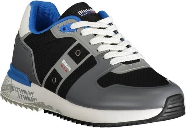 Blauer Grijze Polyester Sneaker met Contrastdetails Blue Heren