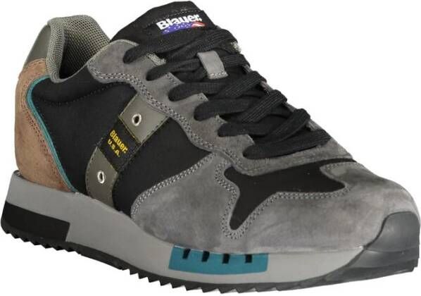 Blauer Grijze Polyester Sneaker met Contrastdetails Multicolor Heren