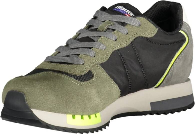 Blauer Groene Herensportschoenen Veters Contrastdetails Print Logo Green Heren