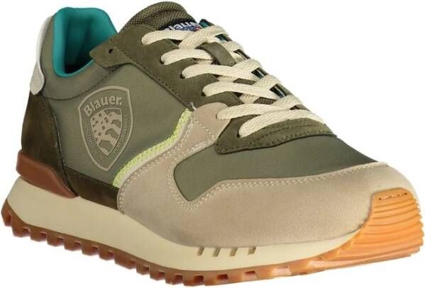 Blauer Groene Polyester Sneaker met Contrastdetails Green Heren