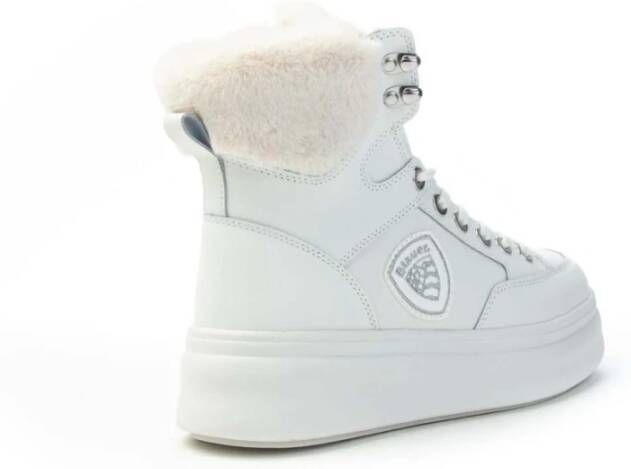 Blauer Leren enkellaars met bontvoering White Dames