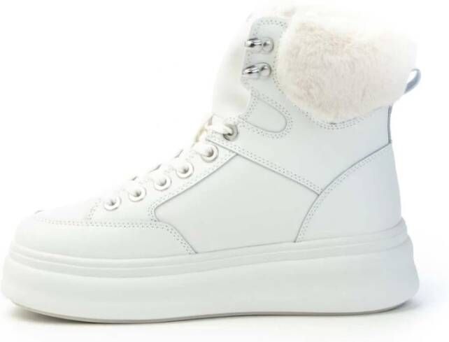 Blauer Leren enkellaars met bontvoering White Dames