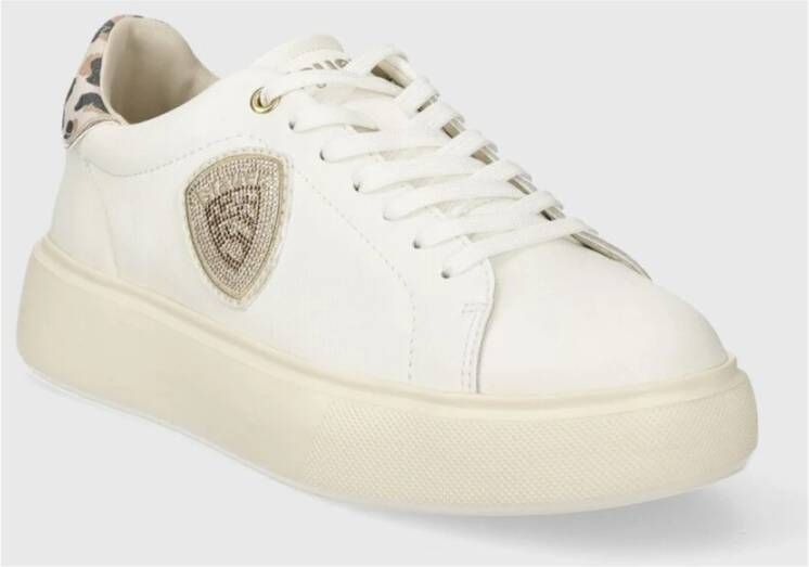 Blauer Luipaardprint Witte Leren Sneakers White Dames