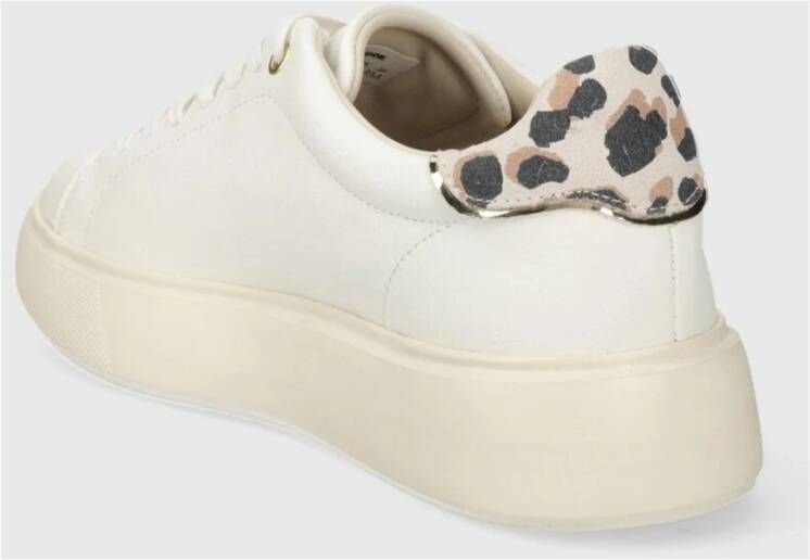 Blauer Luipaardprint Witte Leren Sneakers White Dames