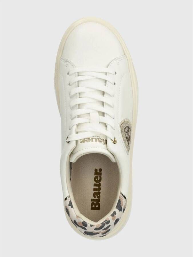 Blauer Luipaardprint Witte Leren Sneakers White Dames