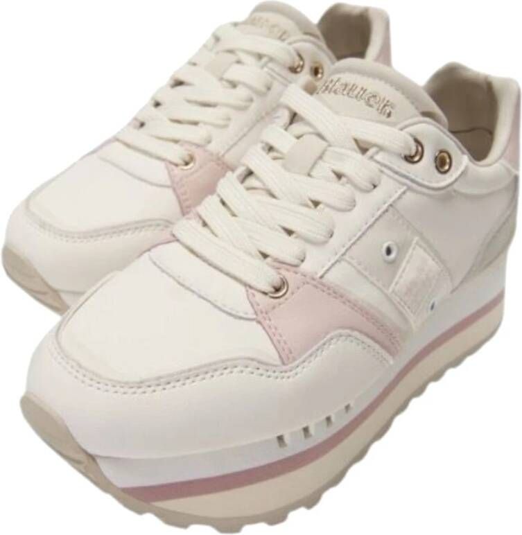 Blauer Roze Leren Sneaker met Grijze Suède White Dames