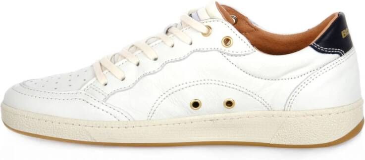 Blauer Witte Leren Lage Sneakers Wit Heren