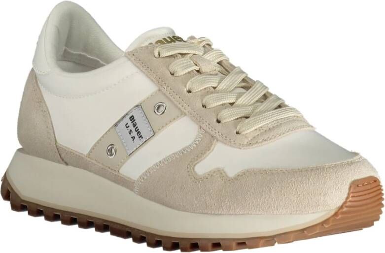 Blauer Sportieve Vetersneakers met Contrastdetails Beige Heren