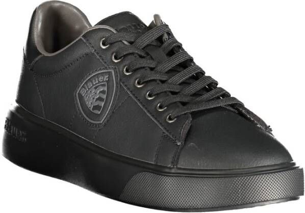 Blauer Sportieve Zwarte Polyester Sneaker met Contrastdetails Black Heren