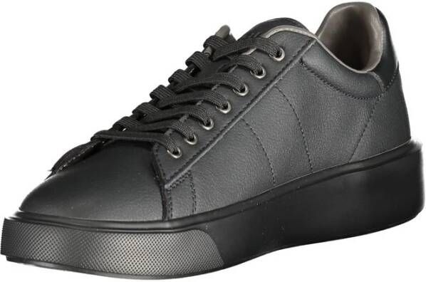 Blauer Sportieve Zwarte Polyester Sneaker met Contrastdetails Black Heren