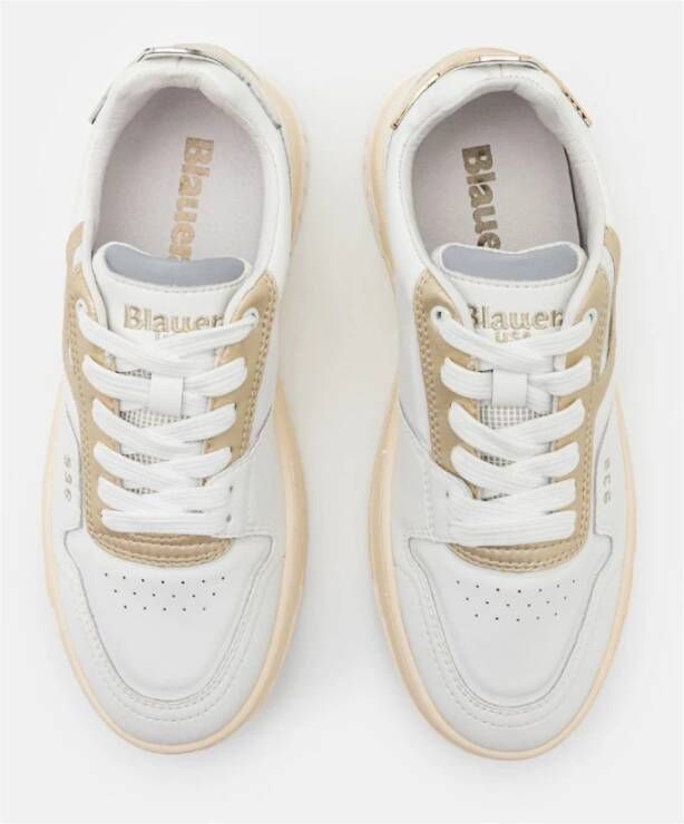 Blauer Witte Platinum Leren Sneakers voor Vrouwen White Dames