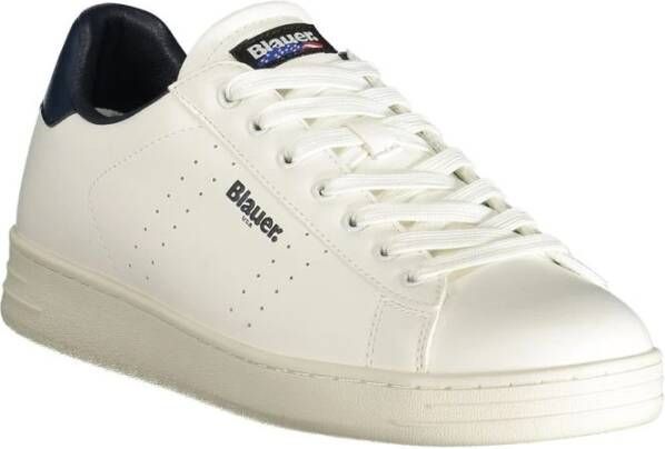 Blauer Witte Polyester Sneaker met Sportieve Details White Heren