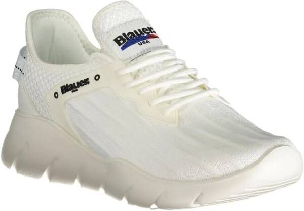 Blauer Witte Polyester Sneaker met Sportieve Details White Heren