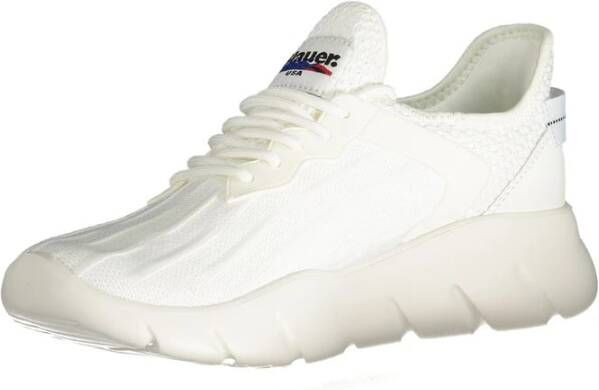 Blauer Witte Polyester Sneaker met Sportieve Details White Heren