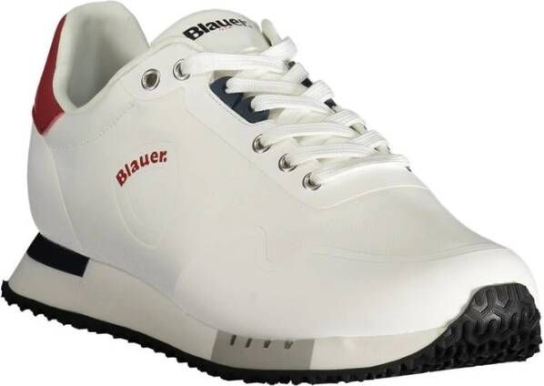 Blauer Witte Polyester Sneaker met Sportieve Details White Heren