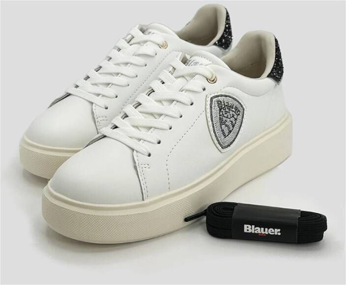 Blauer Witte Venus Sneakers met Glitterdetails White Dames